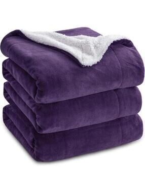 Blanket for King Size Bed Purple Bedding Soft Sherpa Throw 108"x90" NEW